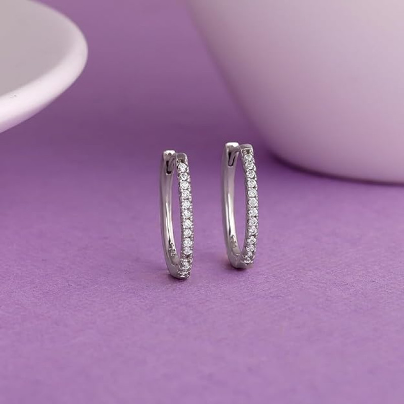Silver Rose Gold 18k gold Plated Zircon Hoop Earrings Semi Hoops
