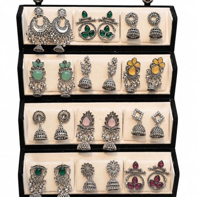 Oxidised Silver Plated Earrings Combo Set With Box for Women & Girls