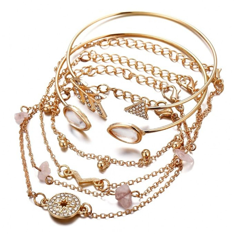 Fashion Latest Stylish Multilayer Gold Plated Bangle Bracelet for Women and Girls (rr14669b) Set of 6