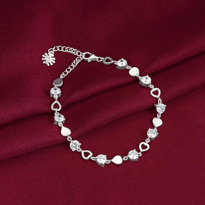 Silver Heart Lock Bracelet Anklet Pendant with Link Chain
