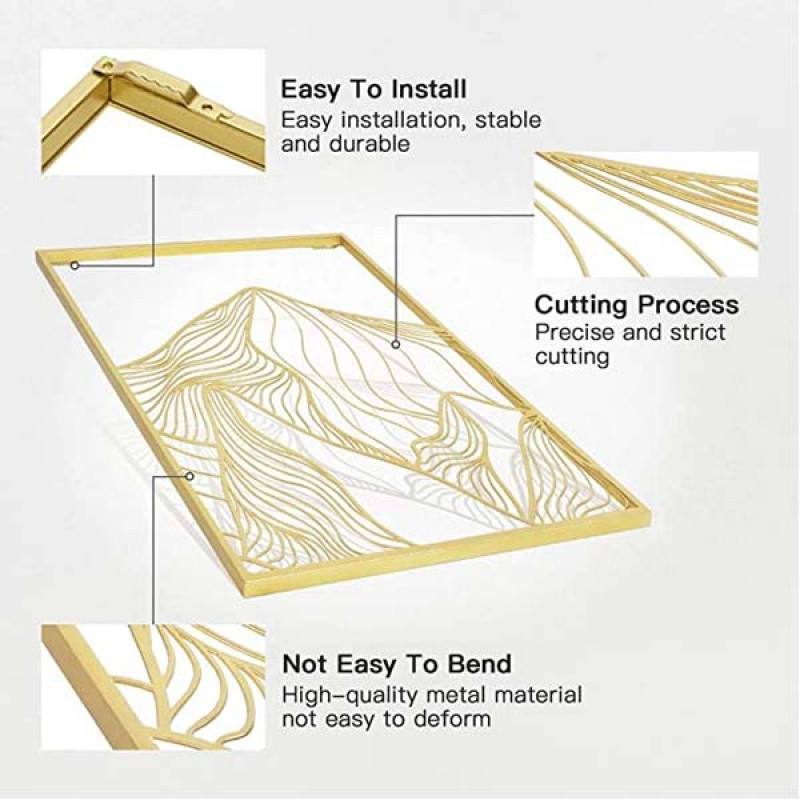 Putuo Decor 3 Pieces Gold Mountain Metal Wall Art, Modern Minimalist Line Wall Decor,